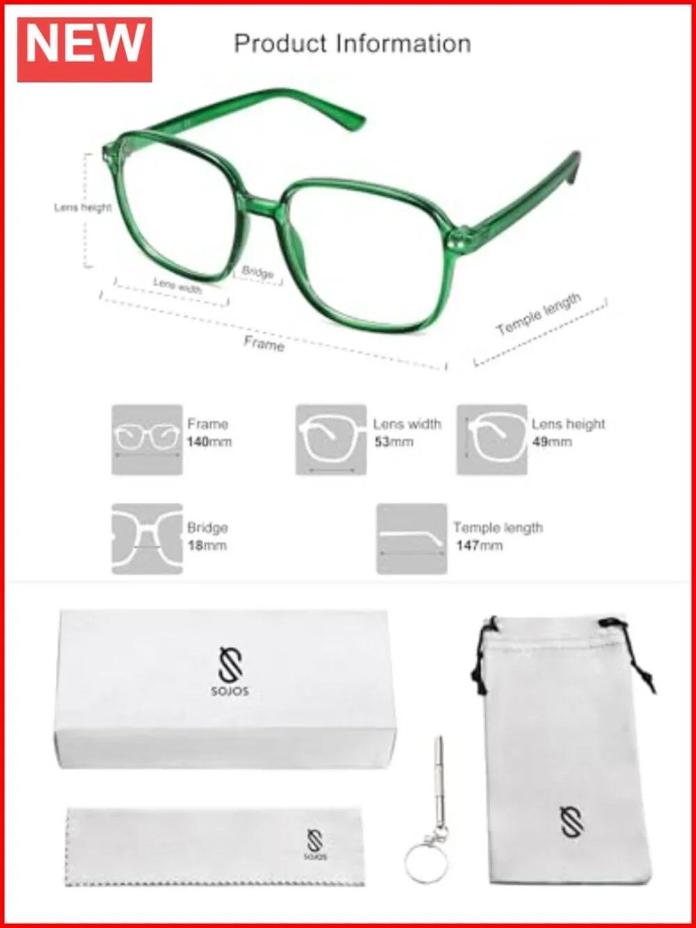 Oversized Square TR90 Frame Blue Light Blocking Glasses for Women